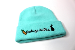 Czapka "Królicza maDka" TURKUSOWA
